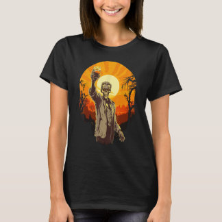 Zombie Celebrating Happy halloween Måne Sunset T Shirt