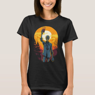 Zombie Celebrating Happy halloween Måne Sunset T Shirt