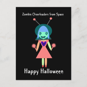 Zombie Cheerleader från Space Happy halloween Vykort