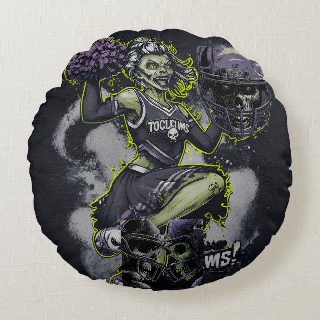 Zombie Cheerleader Skräckkonst Kuddvar Rund Kudde (Framsidan)