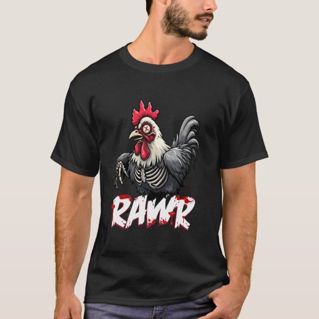 Zombie Chicken, Creepy Dystopian Odöda Tupp T Shirt (Framsida)