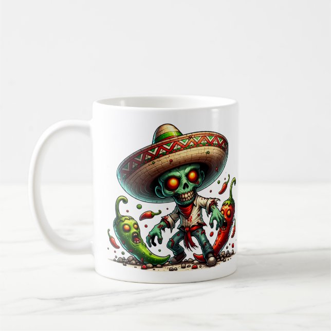 Zombie Cinco de Mayo Man och Hett Peppers Kaffemugg (Vänster)