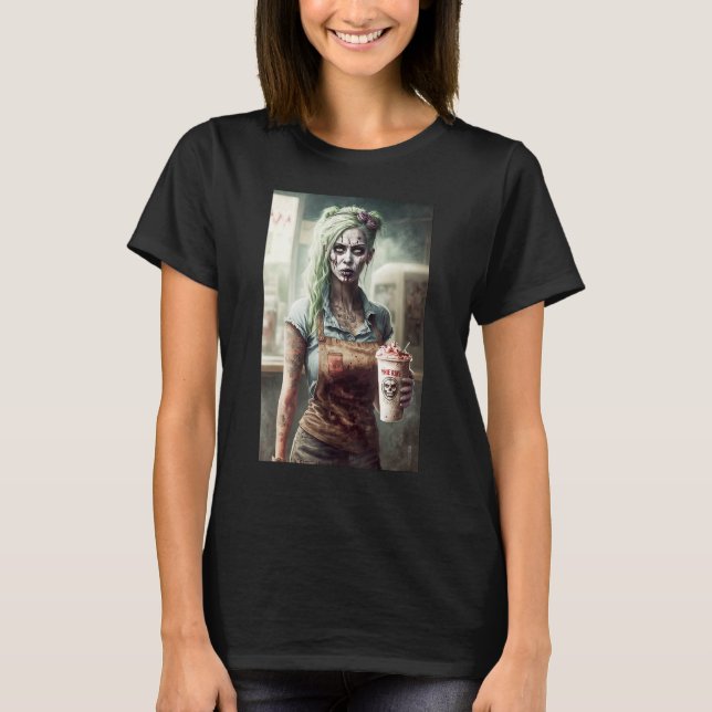 Zombie Coffee Barista Zombies i vardagen T Shirt (Framsida)