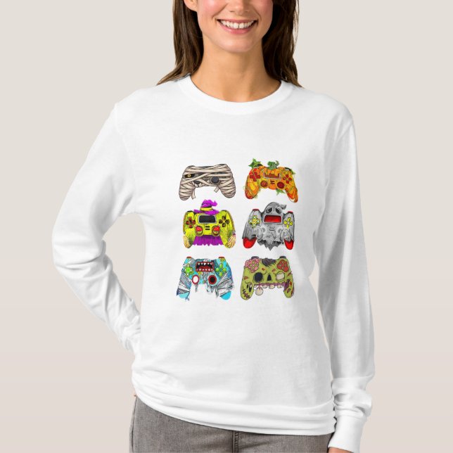 Zombie Controller Halloween T-Shirt for Gamers (Framsida)