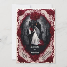 Zombie Couple med Haunted House Goth Bröllop Inbjudningar