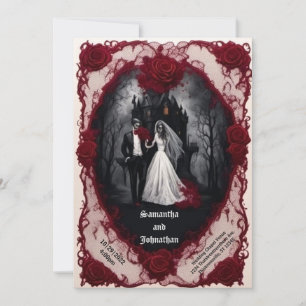 Zombie Couple med Haunted House Goth Bröllop Inbjudningar