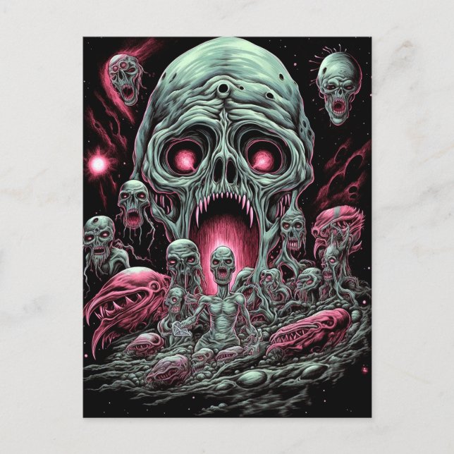 Zombie Creatures Sci-fi Horror Art Vykort (Framsida)