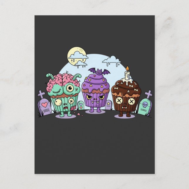 Zombie Cupkaka Halloween Vykort (Framsida)