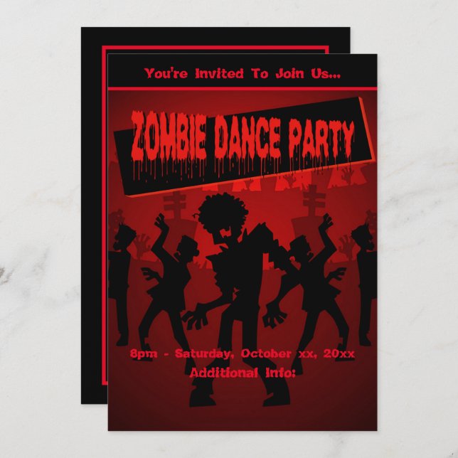 Zombie Dance Party Black & Orange Inbjudningar (Fram/baksida)