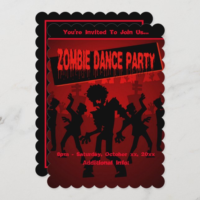 Zombie Dance Party Black & Orange Inbjudningar (Fram/baksida)