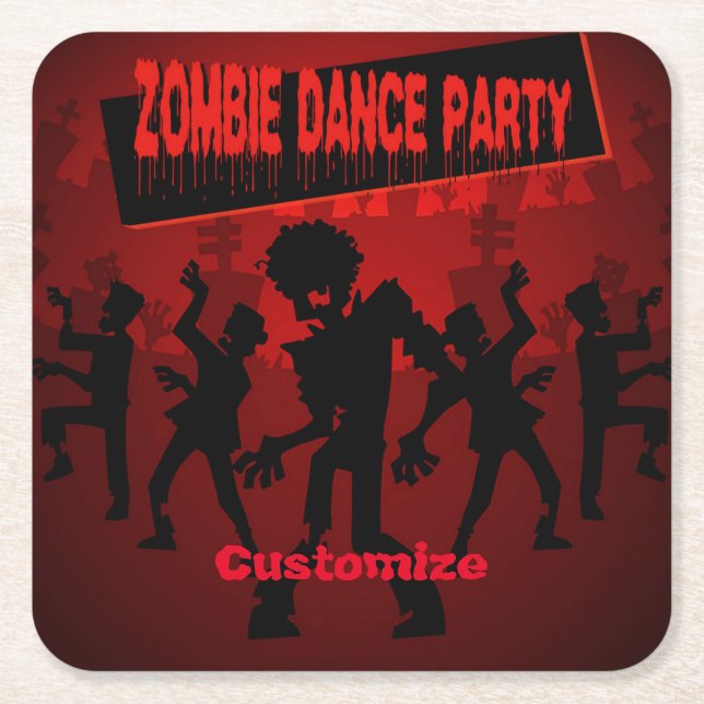 Zombie Dance Party Black & Orange Underlägg Papper Kvadrat (Framsidan)