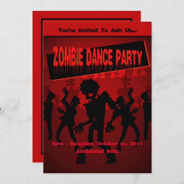 Zombie Dance Party Orange Inbjudningar (Fram/baksida)
