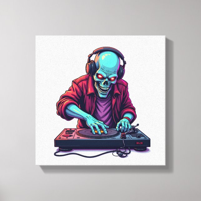 Zombie DJ � Musik Festival Halloween T-shirt Canvastryck (Framsida)