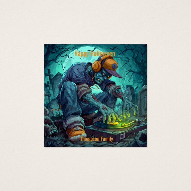 Zombie DJ Rave Halloween fest Vibes Fyrkantigt Visitkort (Framsida)