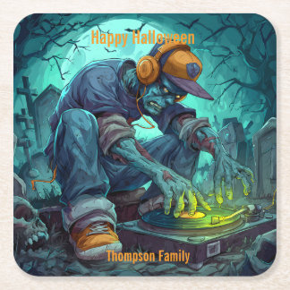 Zombie DJ Rave Halloween fest Vibes Underlägg Papper Kvadrat