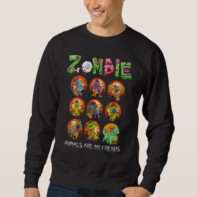 Zombie Djur Är Mina Vänner Halloween För Barn M Lång Ärmad Tröja (Framsida)