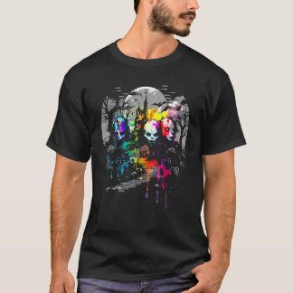Zombie Döda Huvuden Spökhus Goth Färg Stänk Skräck T Shirt