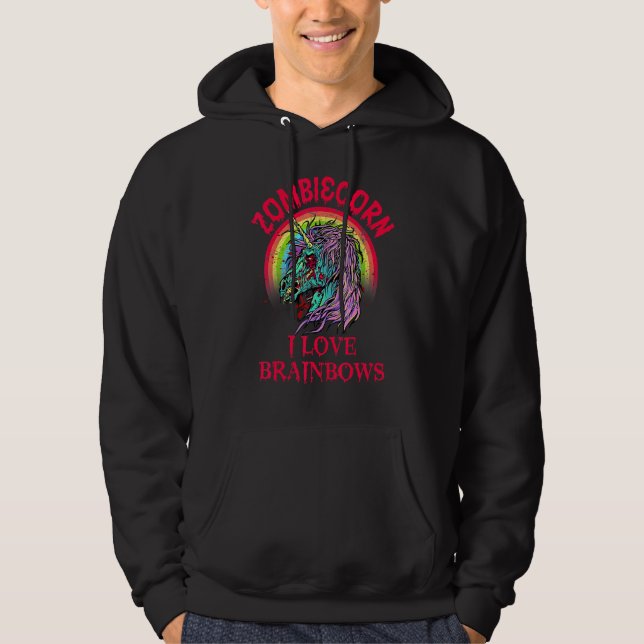 Zombie Enhörning Jag älskar Brainbows  Gotisk Goth Hoodie (Framsida)