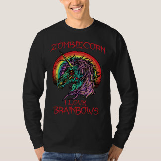 Zombie Enhörning Jag älskar Hjärnregnbågar Hallowe T Shirt