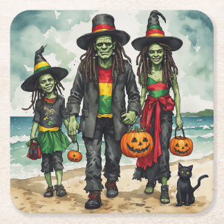 Zombie Familj Strand Halloween Tallrik Underlägg Papper Kvadrat