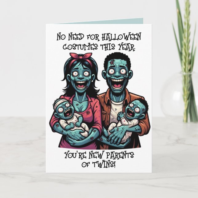 Zombie-familjen med Twin Boys | Funny Halloween Kort (Framsida)