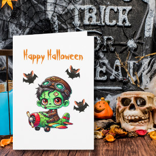 Zombie flygplan Fladdermus Aviator Halloween Kort