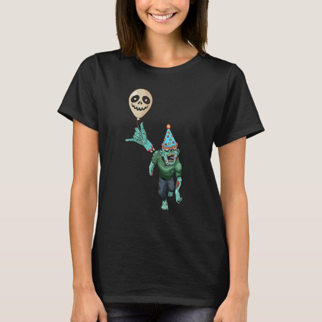 Zombie Födelsedagsfest Ghost Balloon Horror Hallow T Shirt (Framsida)