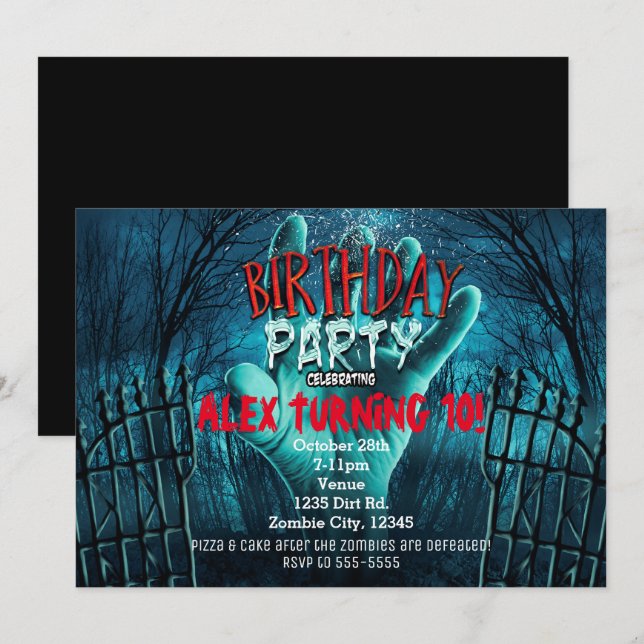Zombie Födelsedagsfest inbjudan (Fram/baksida)
