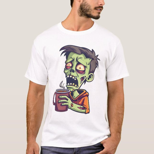 “Zombie före kaffe – Odöd morgonstämning” T Shirt (Framsida)