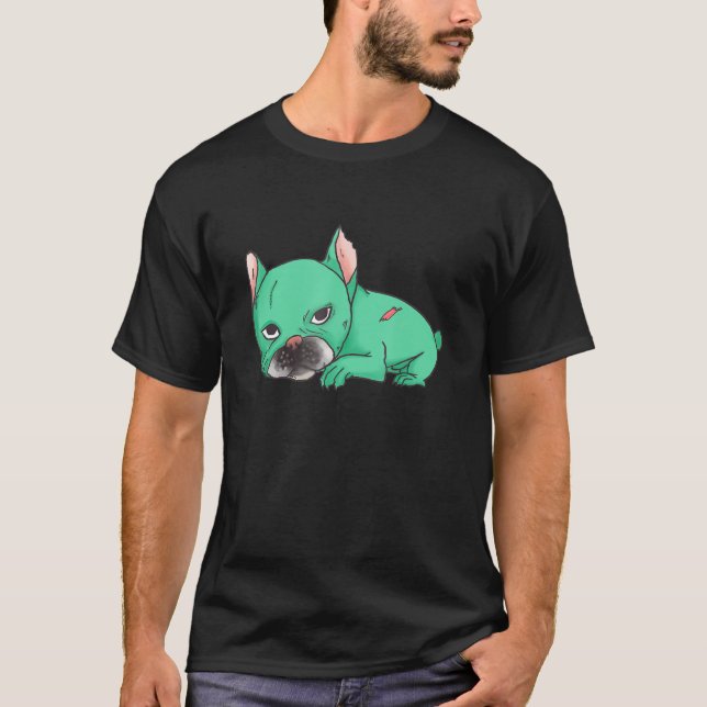 Zombie Fransk Bulldog Halloween T Shirt (Framsida)
