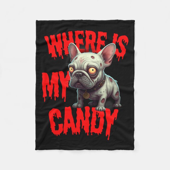 Zombie fransk bulldogg Halloween Fleecefilt (Framsidan)
