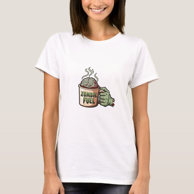 Zombie Fuel Brain Coffee Halloween T-shirt (Framsida)