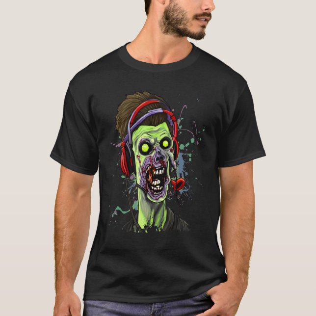 Zombie Gamer Playing Video Game Halloween  Horror  T Shirt (Framsida)