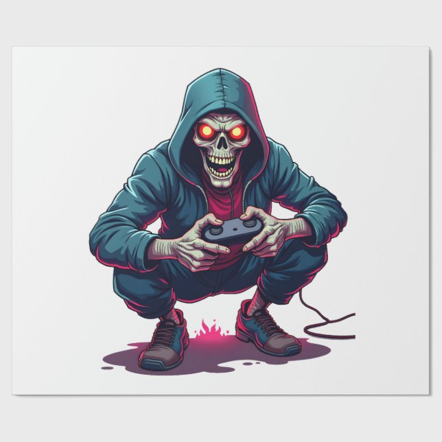 Zombie Gamer � Rollig Halloween-tröja för spelare Presentpapper (Platt)