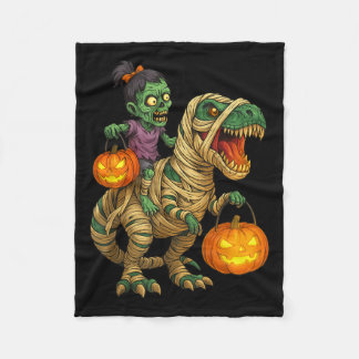 Zombie Girl Riding Mummy T Rex Halloween Kids Tric Fleecefilt