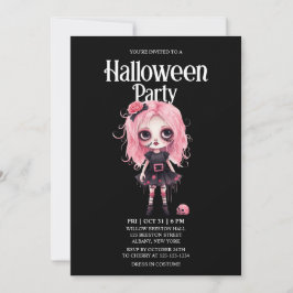 Zombie Girl Skull Rosa Horror Halloween fest Inbjudningar