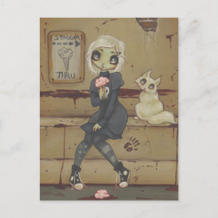 Zombie goth Girl Söt vycard cat odöda Vykort
