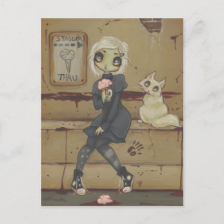 Zombie goth Girl Söt vycard cat odöda Vykort