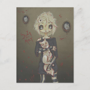 Zombie goth Girl Söt vycard odöda cat Vykort