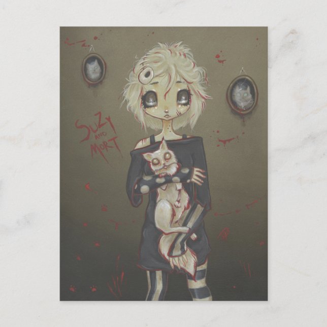 Zombie goth Girl Söt vycard odöda cat Vykort (Framsida)