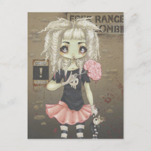 Zombie goth Girl Söt vycard odöda stort öga Vykort