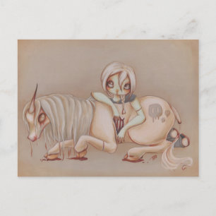 Zombie goth unicorn-tjej fantasy art gothic vykort