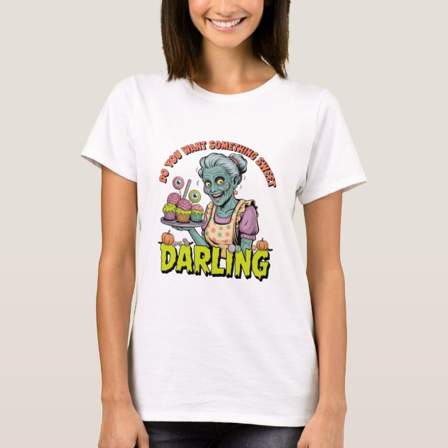 Zombie Grandma - Sweet Halloween Darling T Shirt (Framsida)