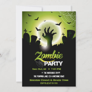 Zombie Graveyard Grönt Halloween Inbjudningar