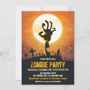 Zombie Graveyard Orange Halloween Inbjudningar