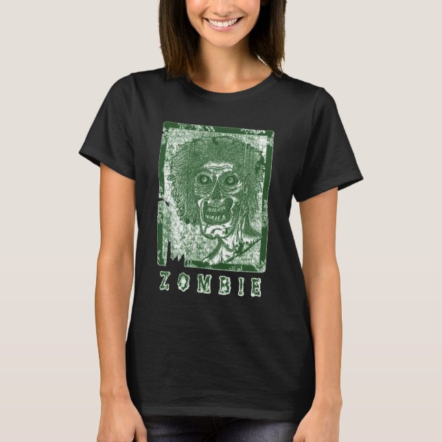 Zombie-Grönt White Distress T Shirt (Framsida)