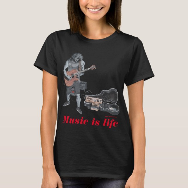 Zombie Guitar Acoustic Musician Fantasy Art Shirts T Shirt (Framsida)