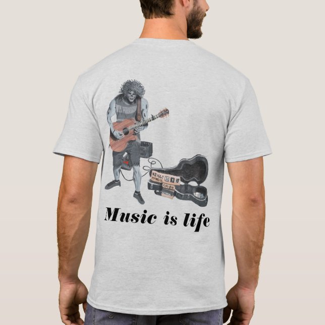 Zombie Guitar Musician Fantasy Art T-shirt (Baksida)