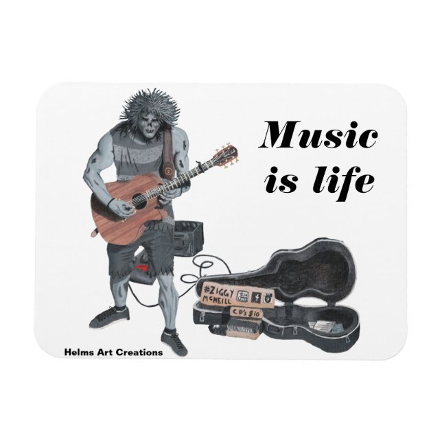 Zombie Guitar Musician Life Refrigerator Magnet (Horisontell)