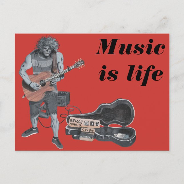 Zombie Guitar Sten Musician Fantasy Art Postcard Vykort (Framsida)